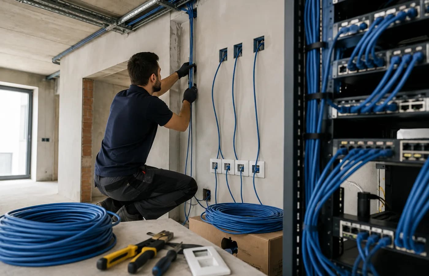 ქსელის კაბელის გაყვანა ხაშურში — CAT6, RJ45 და ტესტირება